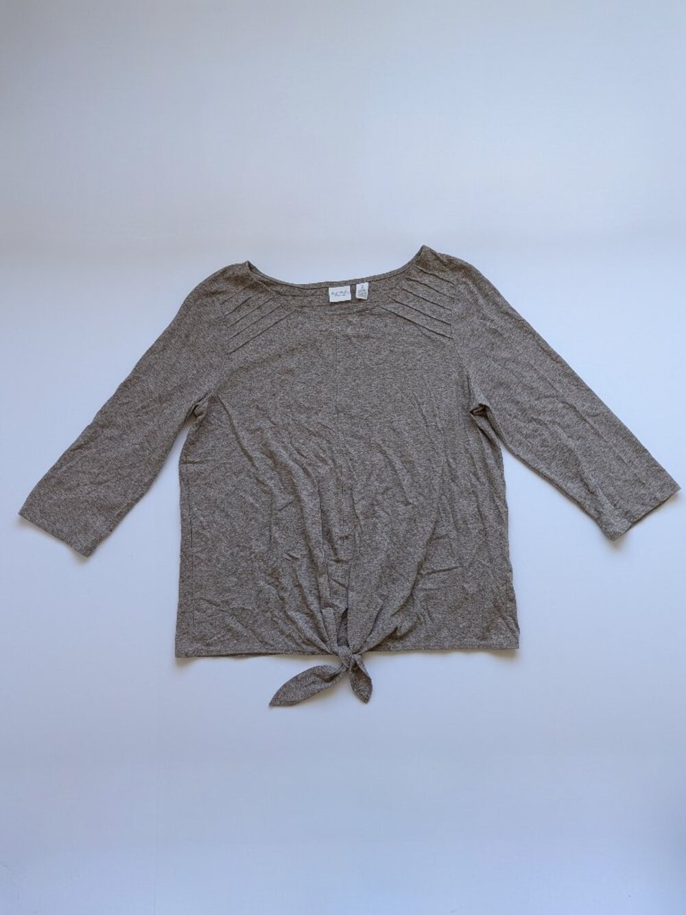 Weekends by Chico's Tie Front Top Sz 2 / L Beige Neutral T-shirt Knit Stretchy